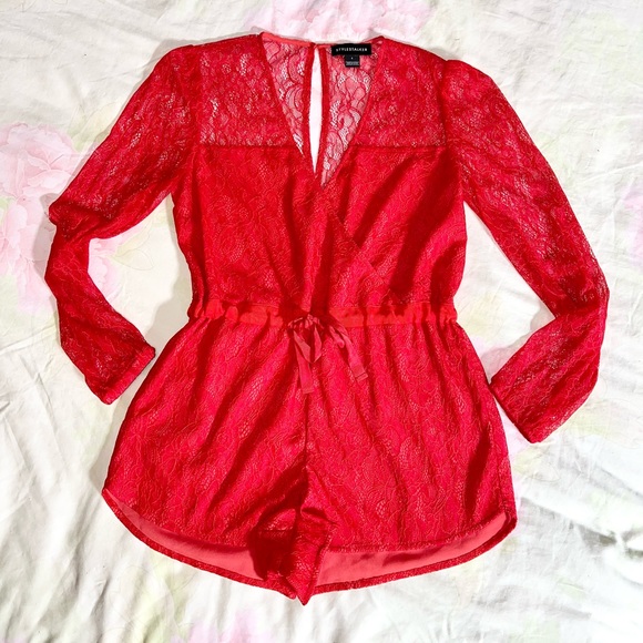 ♥️ Stylestalker Romper lace shorts Red - Picture 13 of 15